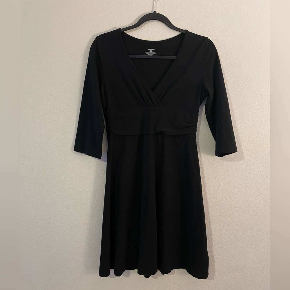 Patagonia Margot Black Dress 3/4 Sleeve Organic Cotton Spandex Womens Medium